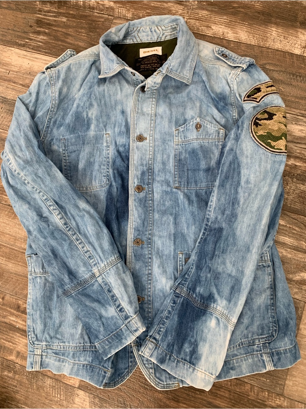 Diesel Vintage Light Blue Washed Denim Field Jacket with Camo Patch